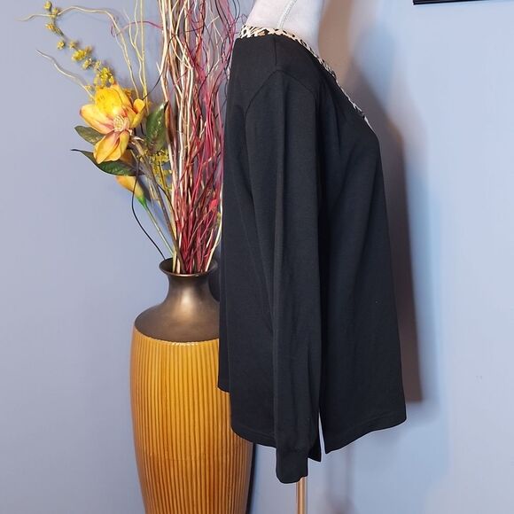 Cathy daniels Long Sleeve Henley Top Exotic Black Size Medium NWT - Picture 10 of 15